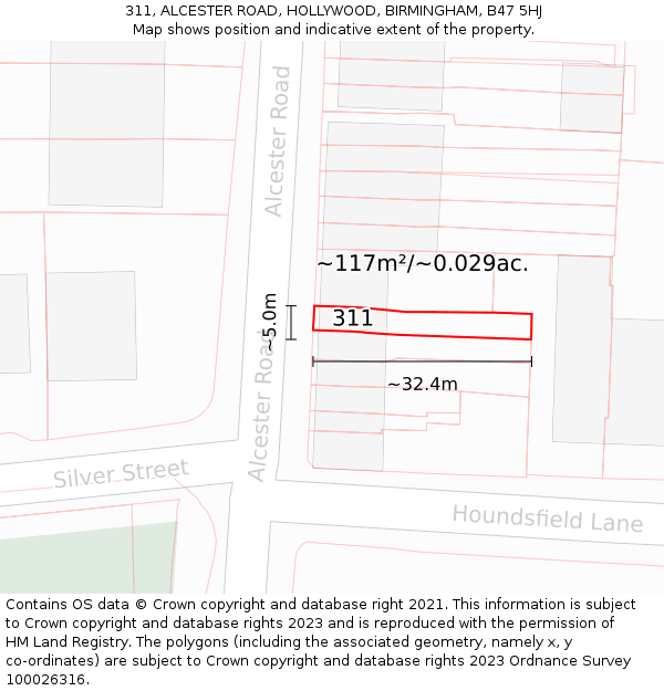 311, ALCESTER ROAD, HOLLYWOOD, BIRMINGHAM, B47 5HJ: Plot and title map