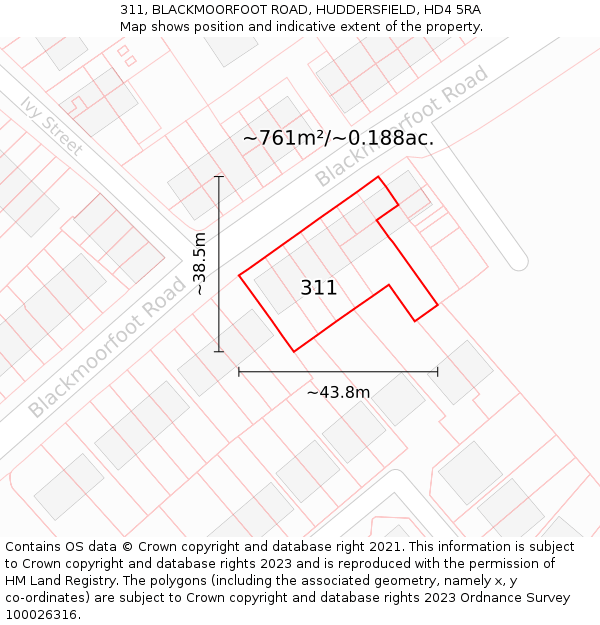 311, BLACKMOORFOOT ROAD, HUDDERSFIELD, HD4 5RA: Plot and title map