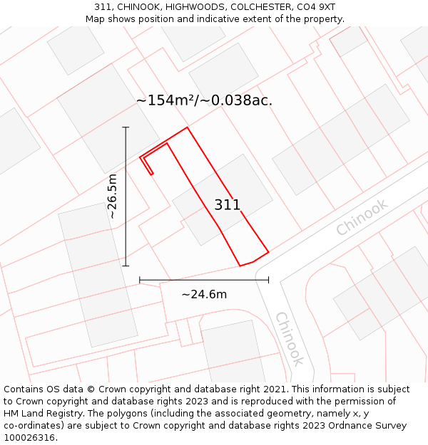311, CHINOOK, HIGHWOODS, COLCHESTER, CO4 9XT: Plot and title map