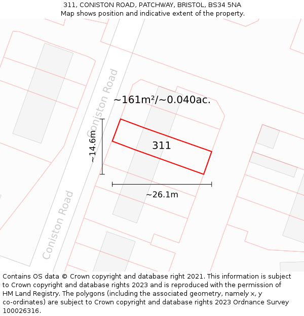 311, CONISTON ROAD, PATCHWAY, BRISTOL, BS34 5NA: Plot and title map