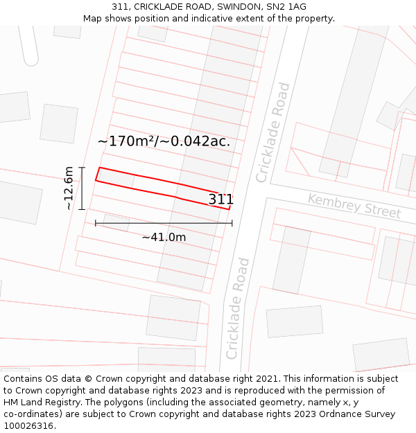 311, CRICKLADE ROAD, SWINDON, SN2 1AG: Plot and title map