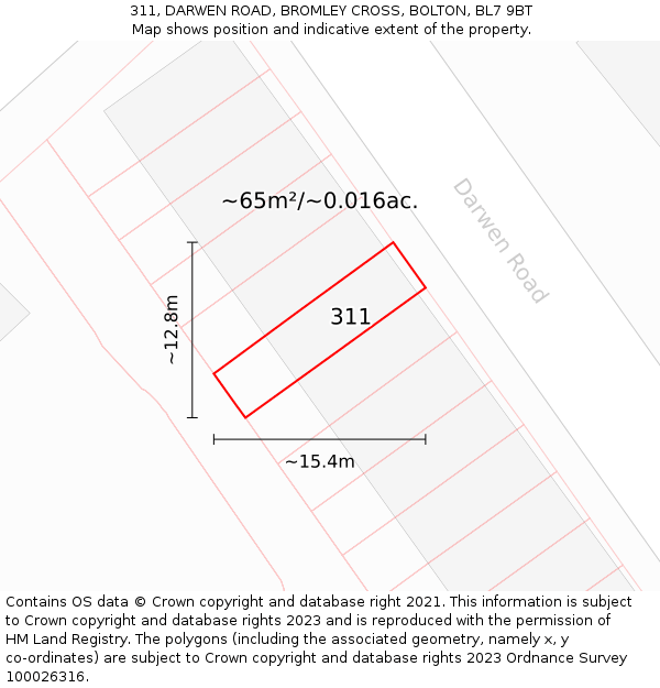 311, DARWEN ROAD, BROMLEY CROSS, BOLTON, BL7 9BT: Plot and title map