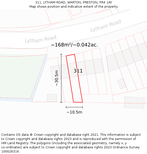 311, LYTHAM ROAD, WARTON, PRESTON, PR4 1AY: Plot and title map