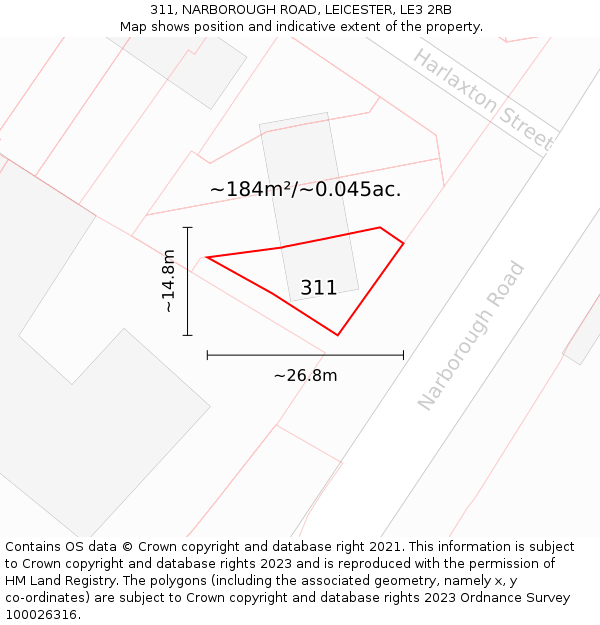 311, NARBOROUGH ROAD, LEICESTER, LE3 2RB: Plot and title map