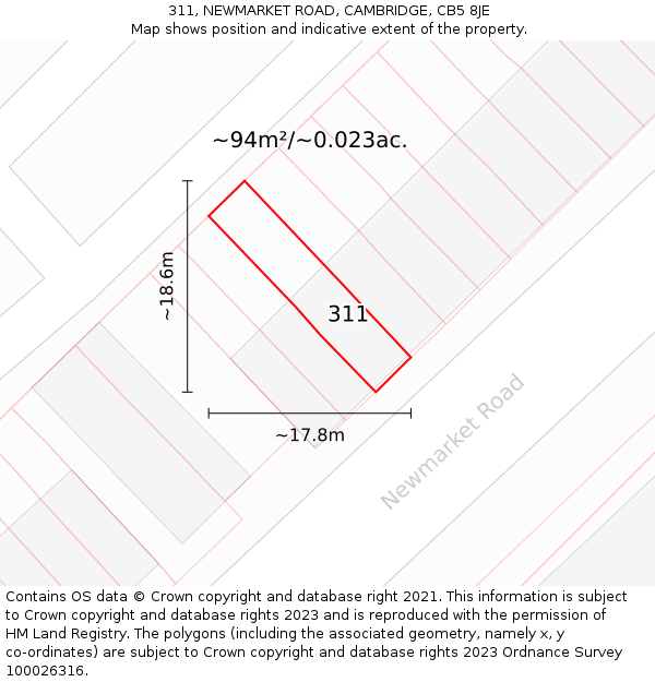 311, NEWMARKET ROAD, CAMBRIDGE, CB5 8JE: Plot and title map