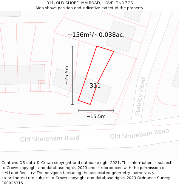 311, OLD SHOREHAM ROAD, HOVE, BN3 7GS: Plot and title map