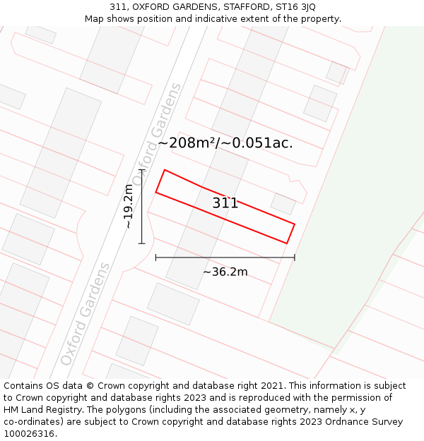 311, OXFORD GARDENS, STAFFORD, ST16 3JQ: Plot and title map