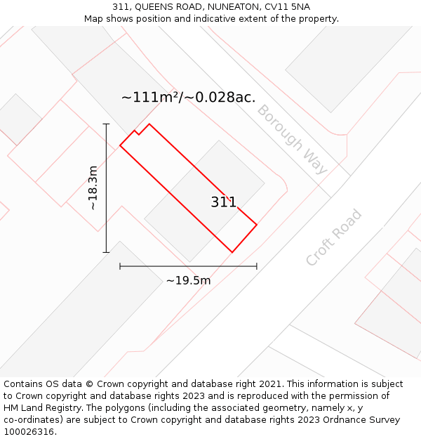 311, QUEENS ROAD, NUNEATON, CV11 5NA: Plot and title map