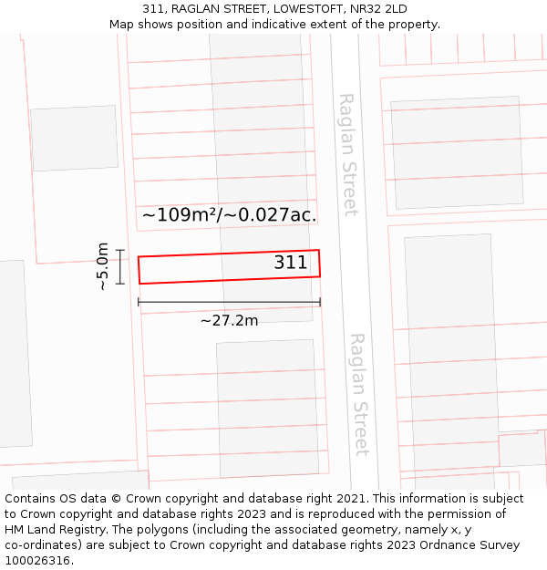 311, RAGLAN STREET, LOWESTOFT, NR32 2LD: Plot and title map