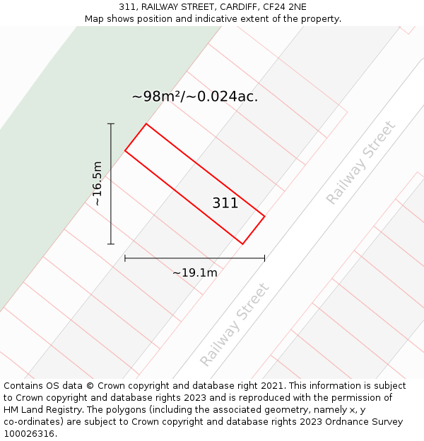 311, RAILWAY STREET, CARDIFF, CF24 2NE: Plot and title map