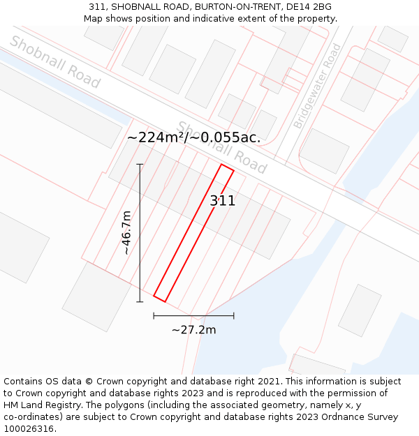 311, SHOBNALL ROAD, BURTON-ON-TRENT, DE14 2BG: Plot and title map