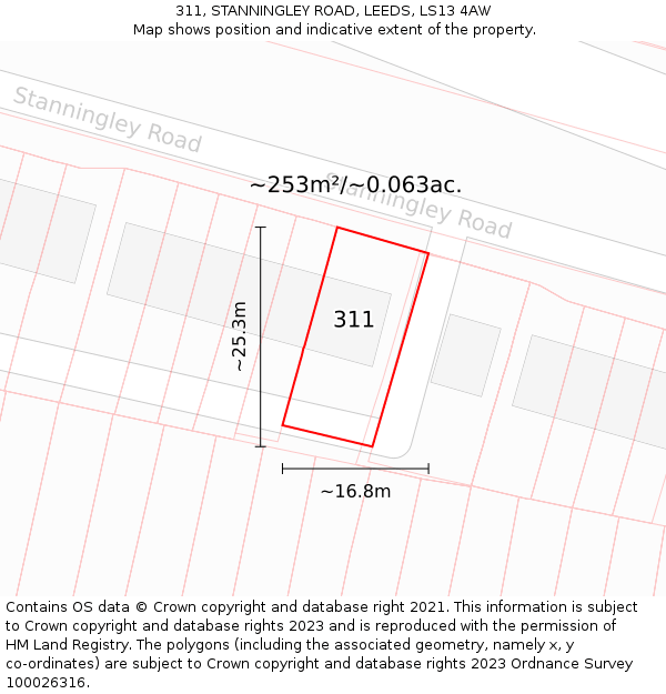 311, STANNINGLEY ROAD, LEEDS, LS13 4AW: Plot and title map