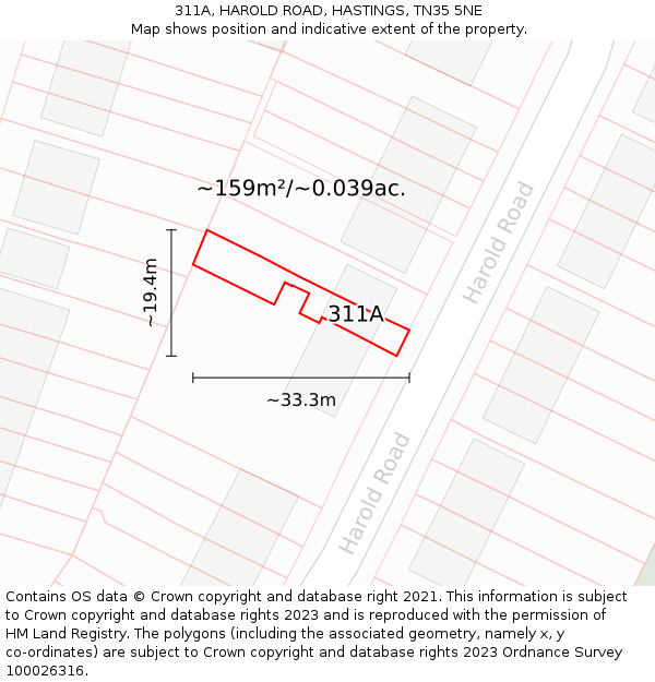 311A, HAROLD ROAD, HASTINGS, TN35 5NE: Plot and title map