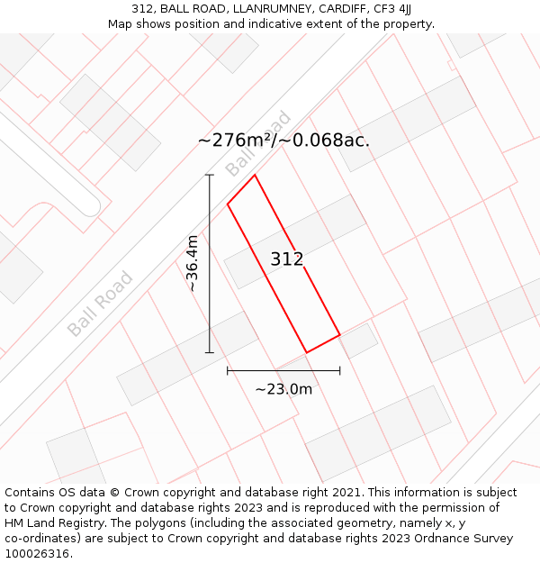 312, BALL ROAD, LLANRUMNEY, CARDIFF, CF3 4JJ: Plot and title map