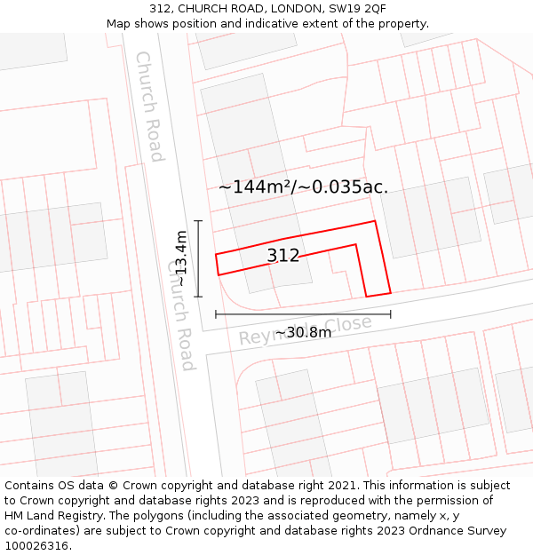 312, CHURCH ROAD, LONDON, SW19 2QF: Plot and title map