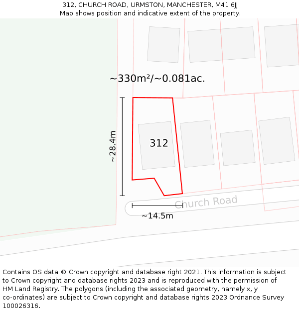 312, CHURCH ROAD, URMSTON, MANCHESTER, M41 6JJ: Plot and title map