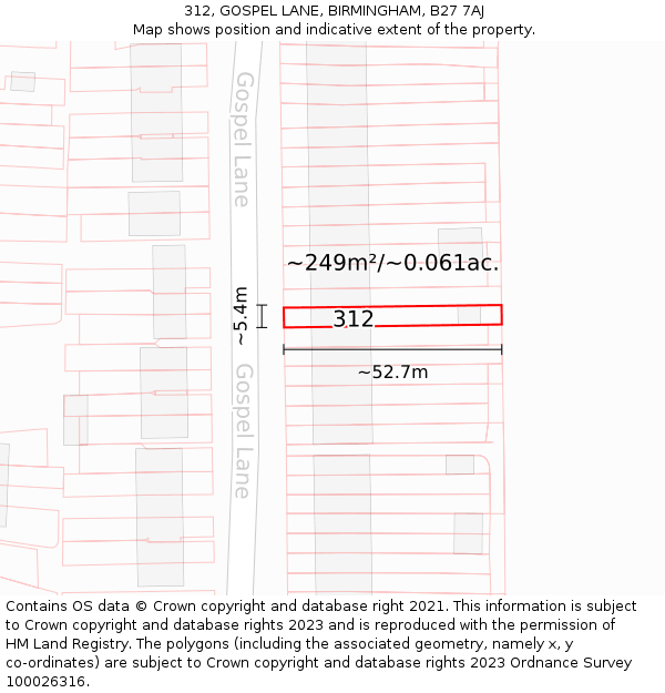 312, GOSPEL LANE, BIRMINGHAM, B27 7AJ: Plot and title map
