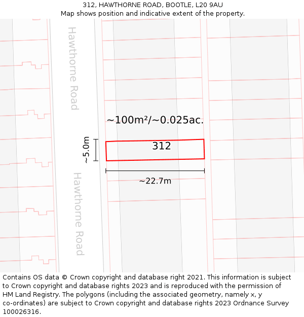 312, HAWTHORNE ROAD, BOOTLE, L20 9AU: Plot and title map