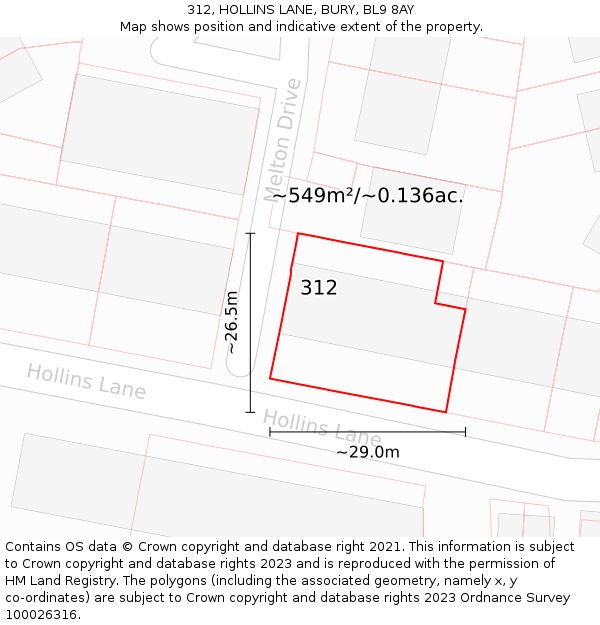 312, HOLLINS LANE, BURY, BL9 8AY: Plot and title map