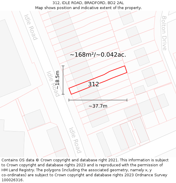 312, IDLE ROAD, BRADFORD, BD2 2AL: Plot and title map