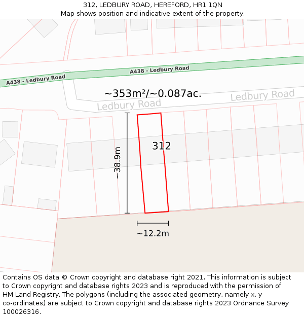 312, LEDBURY ROAD, HEREFORD, HR1 1QN: Plot and title map