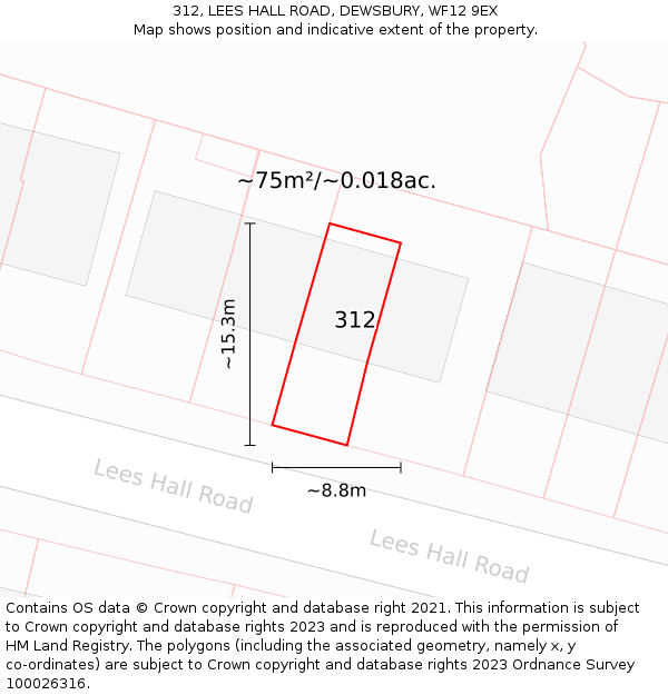 312, LEES HALL ROAD, DEWSBURY, WF12 9EX: Plot and title map