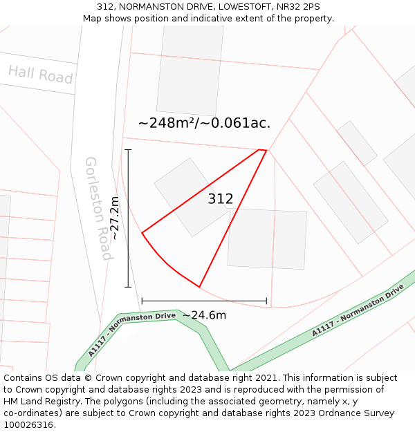 312, NORMANSTON DRIVE, LOWESTOFT, NR32 2PS: Plot and title map