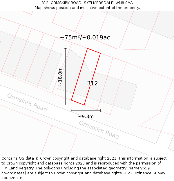 312, ORMSKIRK ROAD, SKELMERSDALE, WN8 9AA: Plot and title map