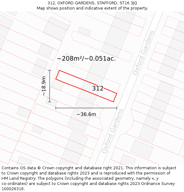 312, OXFORD GARDENS, STAFFORD, ST16 3JQ: Plot and title map
