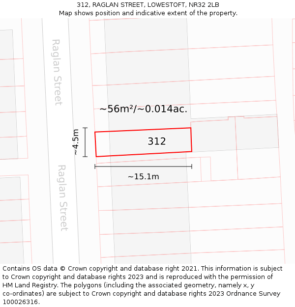 312, RAGLAN STREET, LOWESTOFT, NR32 2LB: Plot and title map