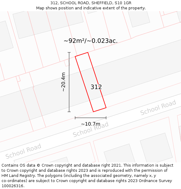 312, SCHOOL ROAD, SHEFFIELD, S10 1GR: Plot and title map
