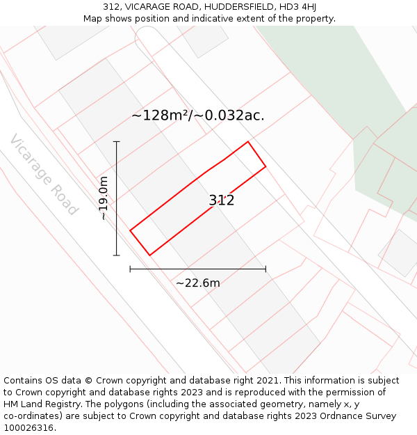 312, VICARAGE ROAD, HUDDERSFIELD, HD3 4HJ: Plot and title map