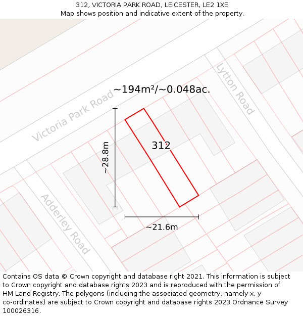 312, VICTORIA PARK ROAD, LEICESTER, LE2 1XE: Plot and title map