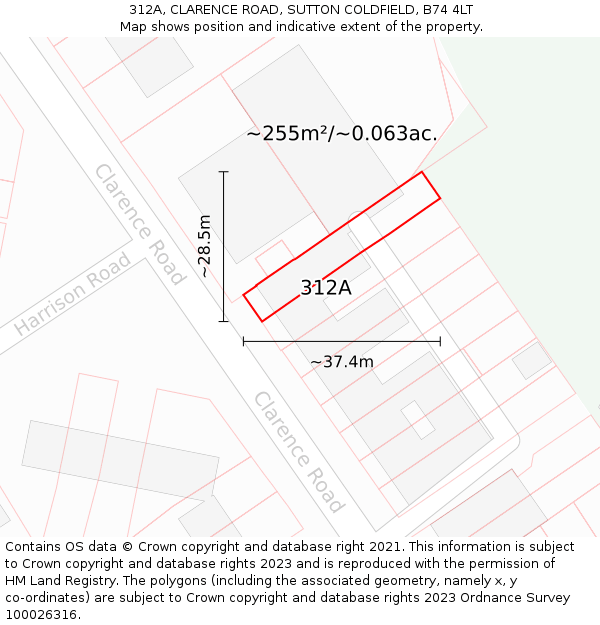 312A, CLARENCE ROAD, SUTTON COLDFIELD, B74 4LT: Plot and title map