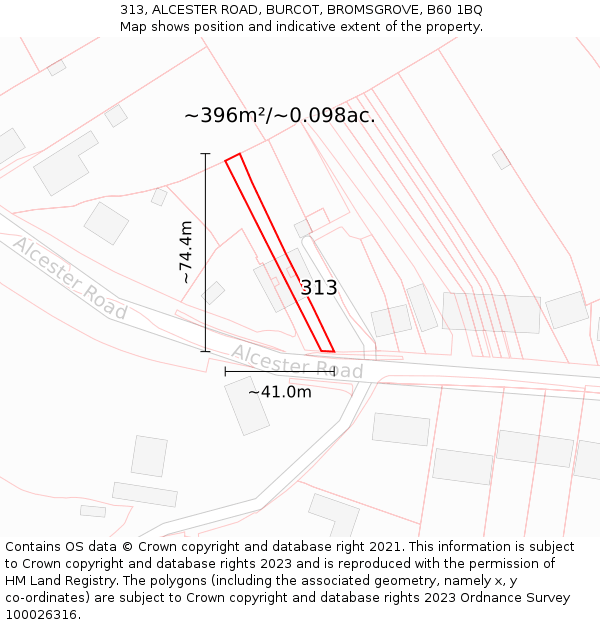 313, ALCESTER ROAD, BURCOT, BROMSGROVE, B60 1BQ: Plot and title map