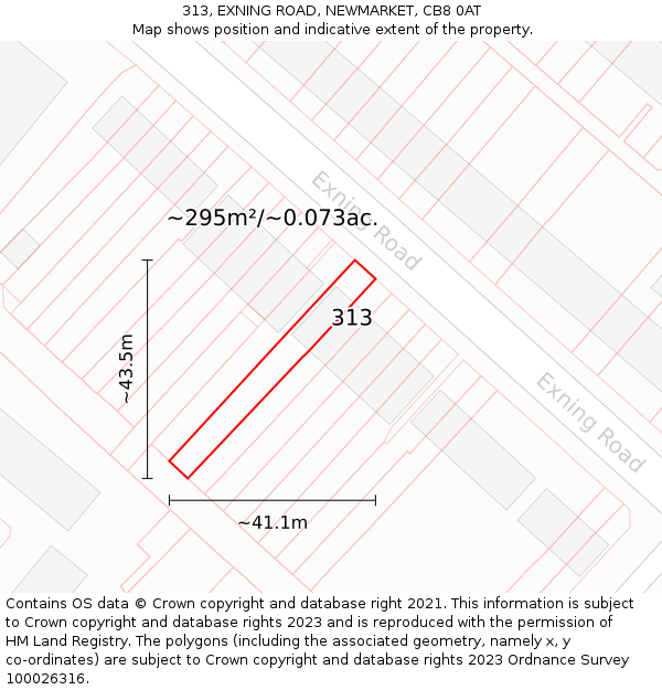 313, EXNING ROAD, NEWMARKET, CB8 0AT: Plot and title map
