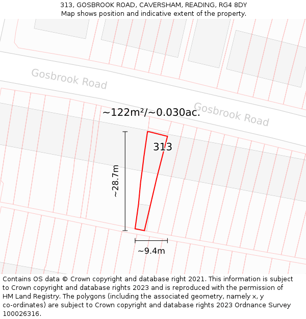 313, GOSBROOK ROAD, CAVERSHAM, READING, RG4 8DY: Plot and title map