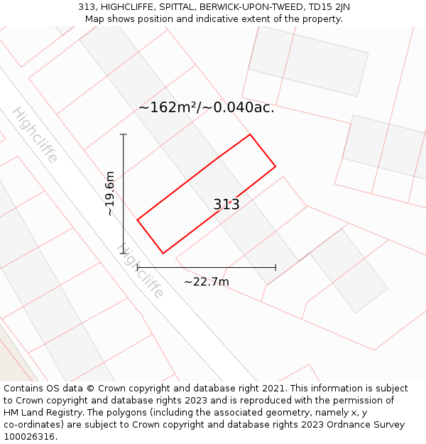 313, HIGHCLIFFE, SPITTAL, BERWICK-UPON-TWEED, TD15 2JN: Plot and title map