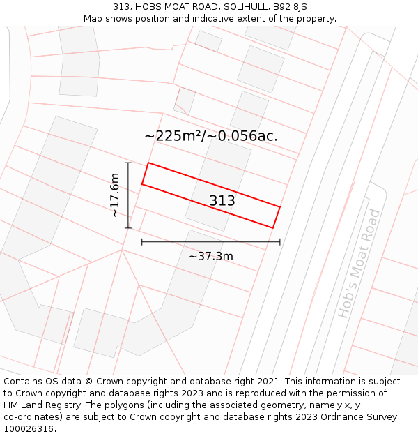 313, HOBS MOAT ROAD, SOLIHULL, B92 8JS: Plot and title map