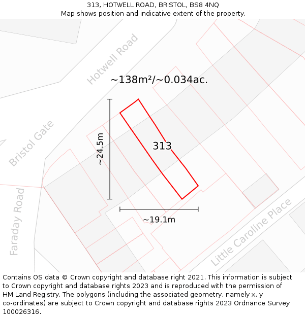 313, HOTWELL ROAD, BRISTOL, BS8 4NQ: Plot and title map