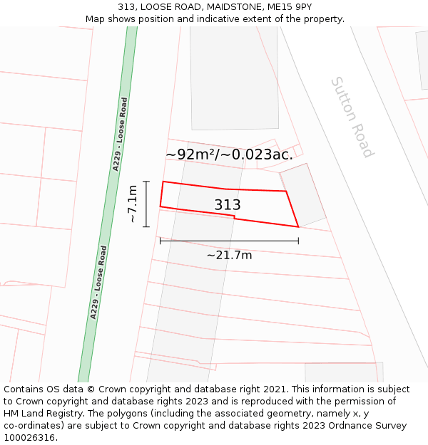 313, LOOSE ROAD, MAIDSTONE, ME15 9PY: Plot and title map