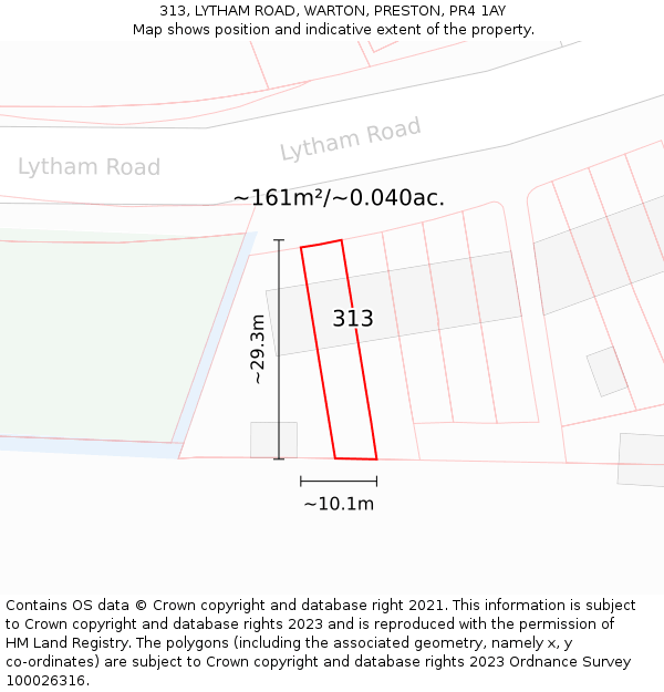 313, LYTHAM ROAD, WARTON, PRESTON, PR4 1AY: Plot and title map