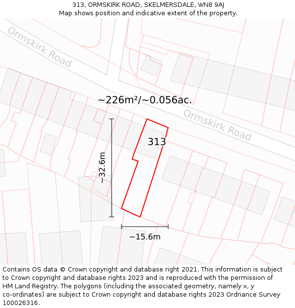 313, ORMSKIRK ROAD, SKELMERSDALE, WN8 9AJ: Plot and title map