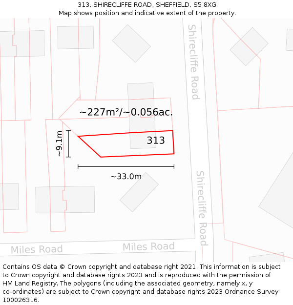 313, SHIRECLIFFE ROAD, SHEFFIELD, S5 8XG: Plot and title map