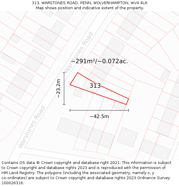 313, WARSTONES ROAD, PENN, WOLVERHAMPTON, WV4 4LA: Plot and title map