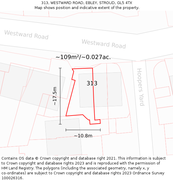 313, WESTWARD ROAD, EBLEY, STROUD, GL5 4TX: Plot and title map