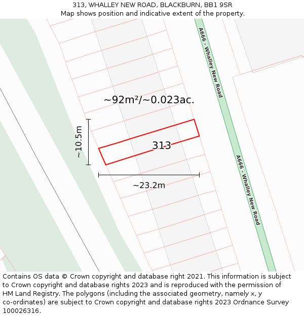 313, WHALLEY NEW ROAD, BLACKBURN, BB1 9SR: Plot and title map