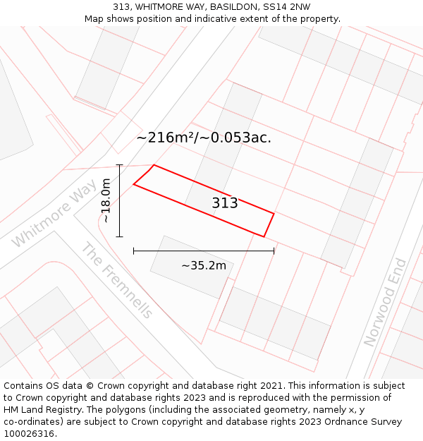 313, WHITMORE WAY, BASILDON, SS14 2NW: Plot and title map