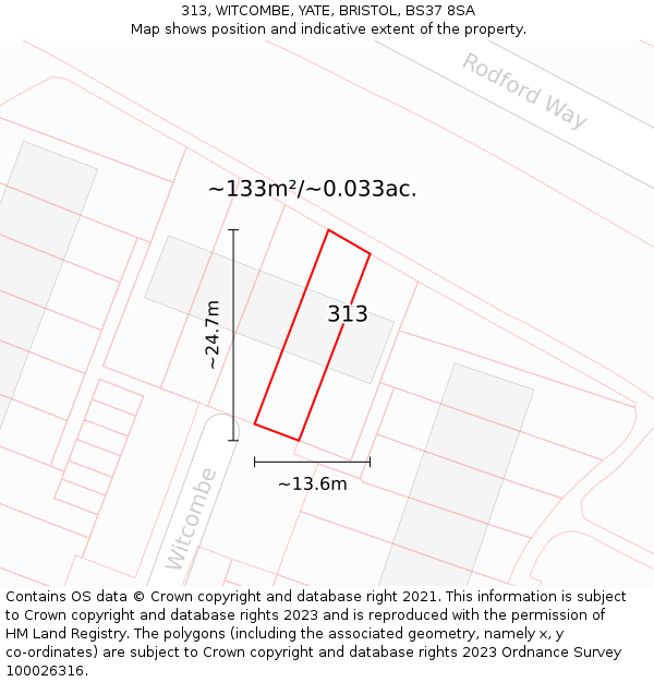 313, WITCOMBE, YATE, BRISTOL, BS37 8SA: Plot and title map