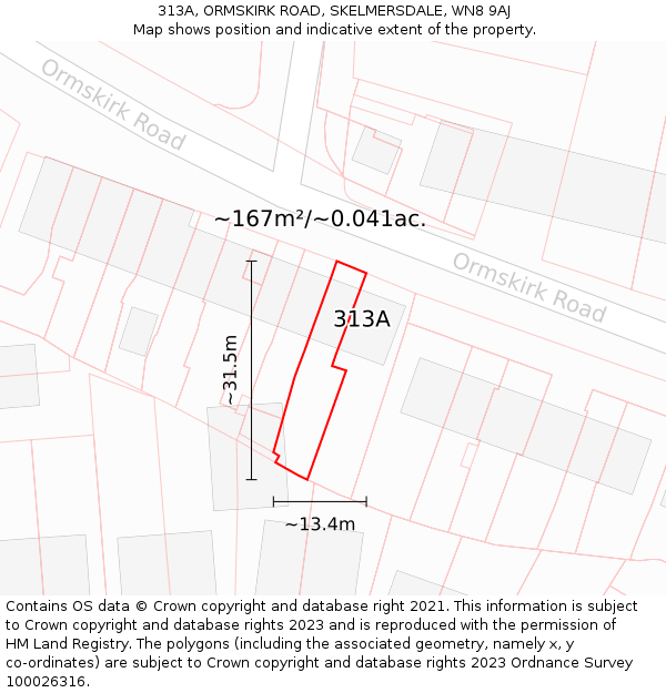 313A, ORMSKIRK ROAD, SKELMERSDALE, WN8 9AJ: Plot and title map